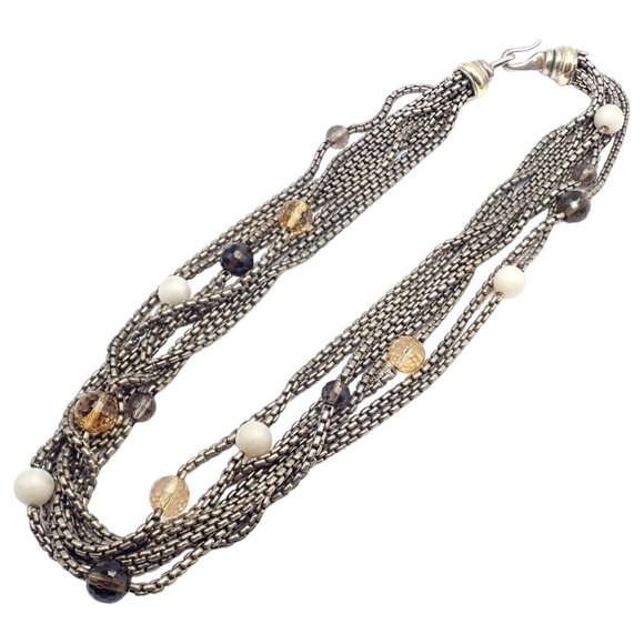 David Yurman DY 18k Yellow Gold Sterling Silver 8 Strand Box Chain Necklace - Picture 10 of 10